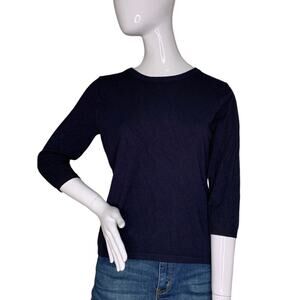 Philosophy NWT Fine Knit Top 3/4 Sleeve Dark Blue Crew Neck Zipper on Back Sz L
